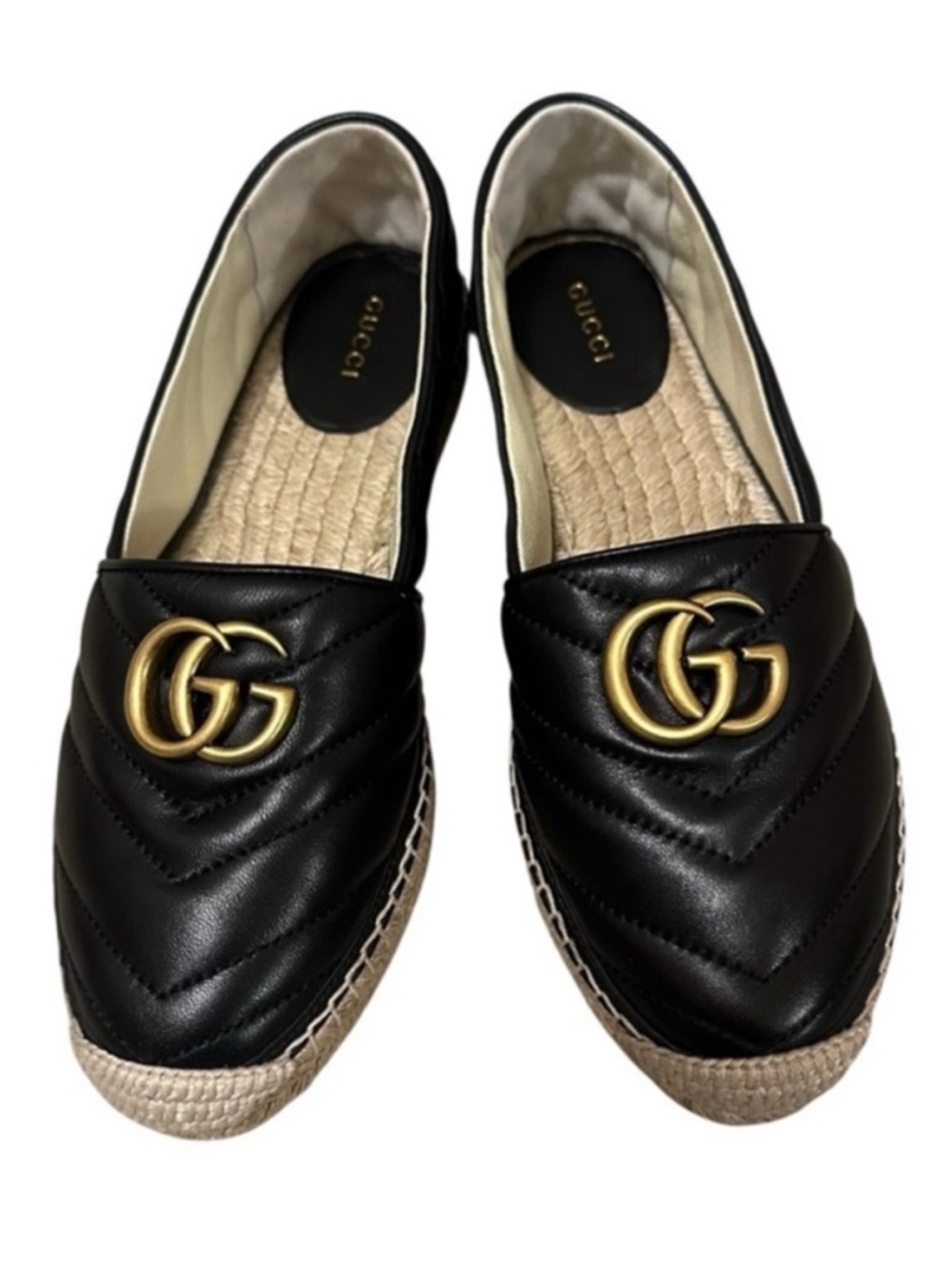 NWT GUCCI Charlotte GG Black Quilted Leather Espadrille Flats EU 8 - Picture 2 of 13